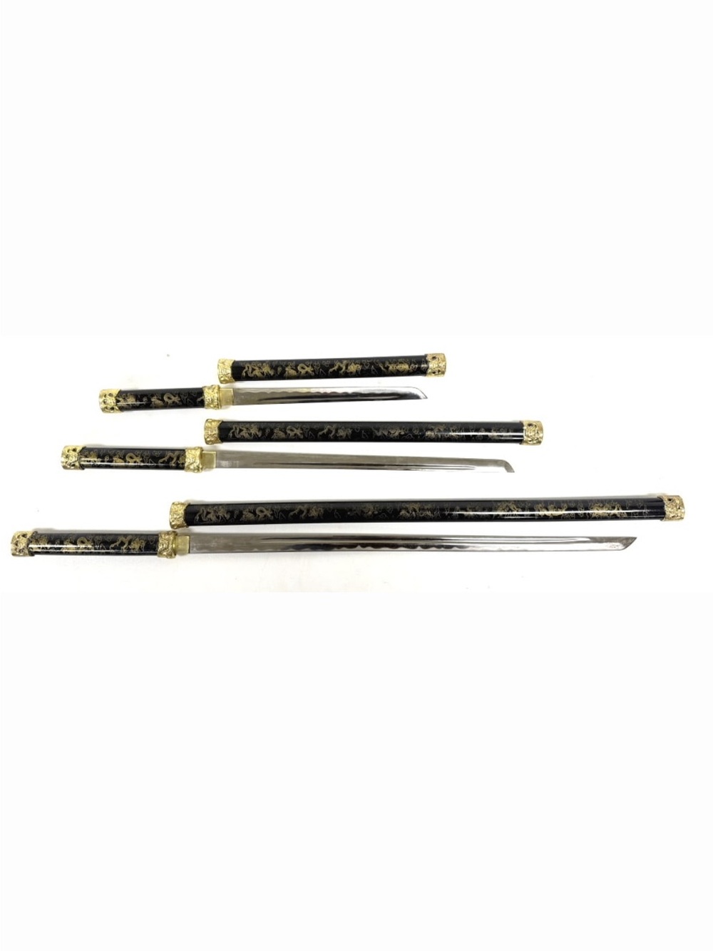 Decorative Black and Gold Ninja Sword Set - 3 Japanese  style swords